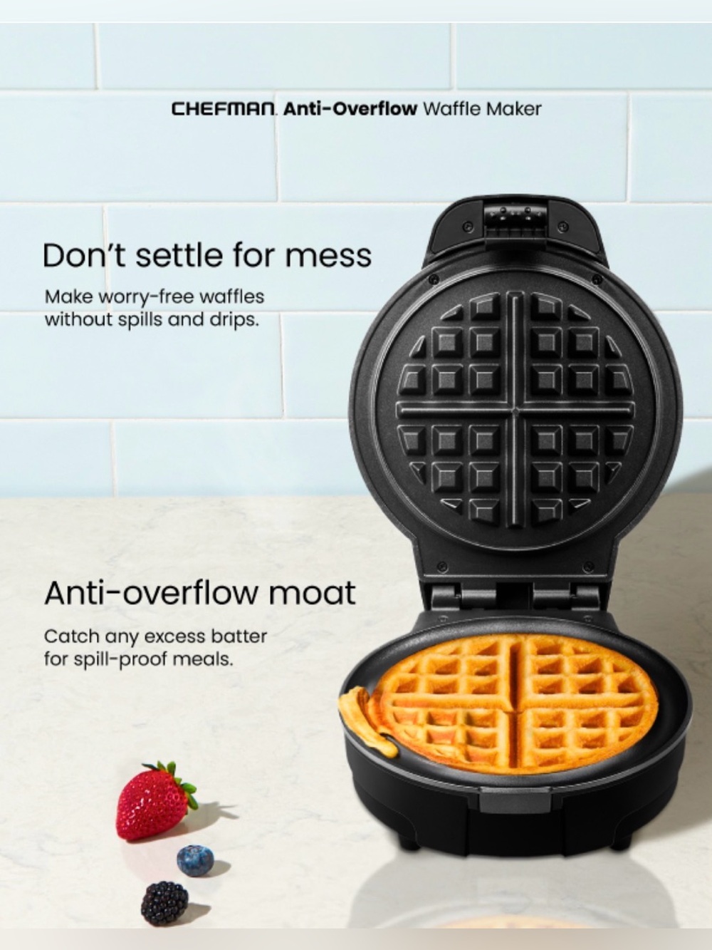 Chefman Anti-Overflow Waffle Maker - Picture 3 of 9